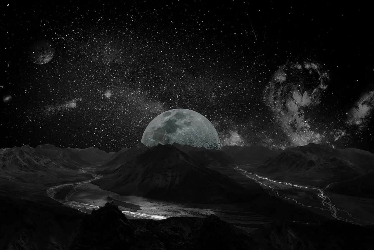 Illustration · lune au-dessus de montagnes